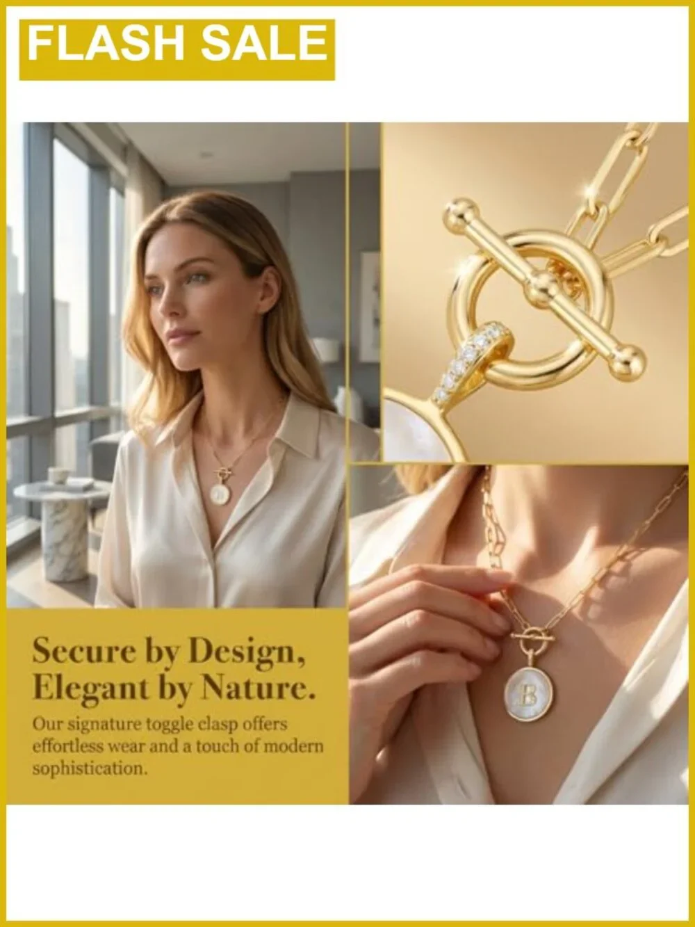 18K Gold Plated Initial Necklace Natural Crushed Mother of Pearl Medallion